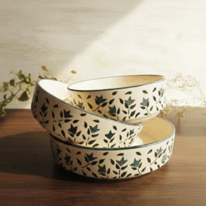 Premium Ceramic Salad Plates (Set of 3, Stackable)-Ash Leaf