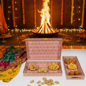 Serving Tray (Set of 3)- Pink Leaf
