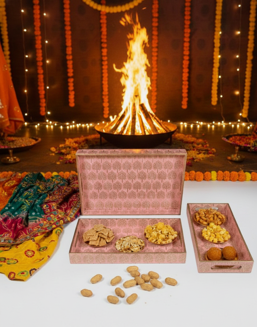 Serving Tray (Set of 3)- Pink Leaf