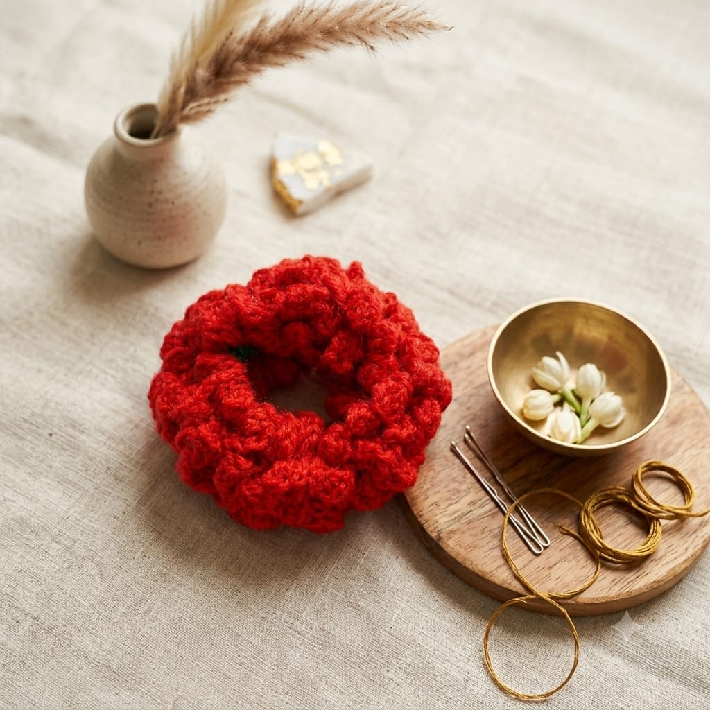 Scrunchie Gajra- Red Rose - Image 2
