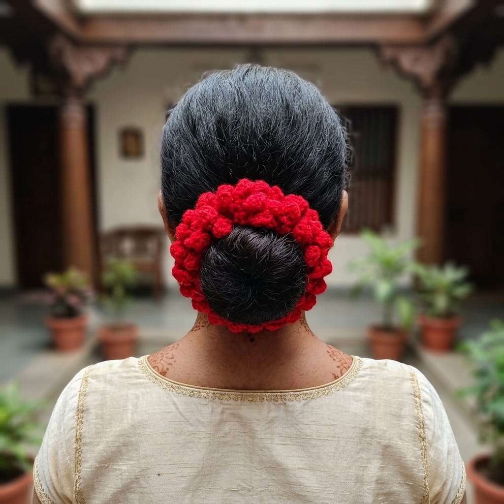 Scrunchie Gajra- Red Rose