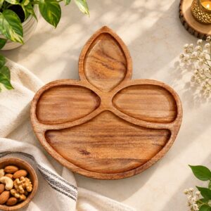 Diya Shaped Wooden Dry Fruit Tray, Handmade Diwali Gift